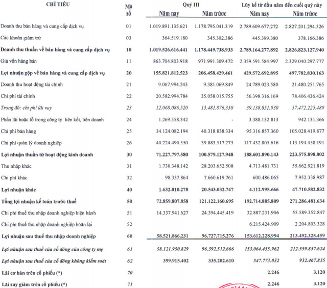 TCM: Xuất khẩu may mặc quý 3 giảm, kết quả lãi sau thuế giảm đến 40% - Ảnh 1.