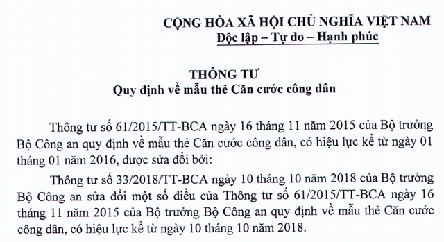 Bộ Công an hợp nhất quy định về thẻ Căn cước công dân - Ảnh 1.