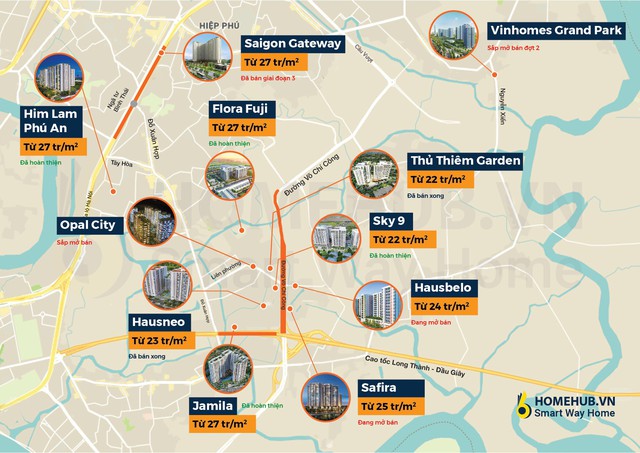 [Infographic] Toàn cảnh giá dự án căn hộ trung cấp Quận 9 xung quanh đường Võ Chí Công, cao tốc Long Thành - Dầu Giây - Ảnh 1.