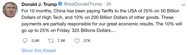 Tổng thống Trump: Mỹ sẽ tăng thuế 25% với 200 tỷ USD hàng hoá Trung Quốc từ ngày 10/5 - Ảnh 1.