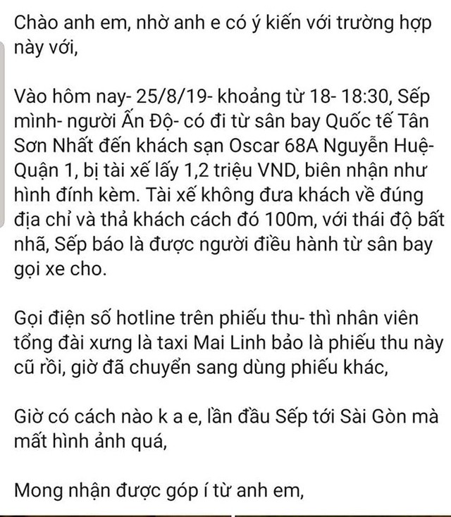 Khách tố tài xế taxi ‘chém’ 1,2 triệu đồng cho 8km, hãng Mai Linh nói gì? - Ảnh 1.