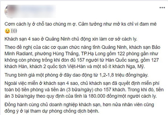 Giám đốc khách sạn ở Hạ Long lên tiếng sau khi hình ảnh những suất cơm cách ly sang chảnh, toàn tinh hoa ẩm thực được chia sẻ rào rào trên MXH - Ảnh 2.