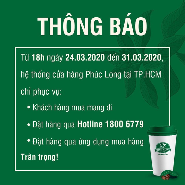 Chuỗi Highlands, Phúc Long, The Coffee House… trên địa bàn Tp.HCM đồng loạt chỉ bán mang đi hoặc giao hàng trước quy định chống COVID-19 mới - Ảnh 1.