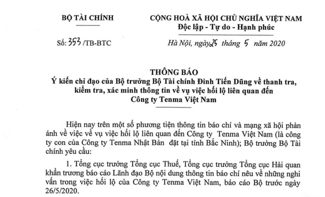 Bộ Tài chính yêu cầu kiểm tra, xác minh công ty Tenma Việt Nam hối lộ cán bộ - Ảnh 1.