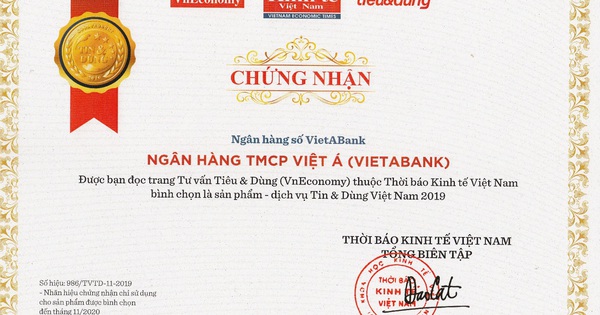 VietABank nhận giải thưởng Top 100 sản phẩm, dịch vụ Tin & Dùng Việt Nam 2019