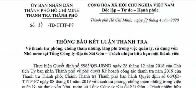 Thanh tra chỉ rõ nhiều sai phạm tại Tổng Công ty Địa ốc Sài Gòn - Ảnh 1.