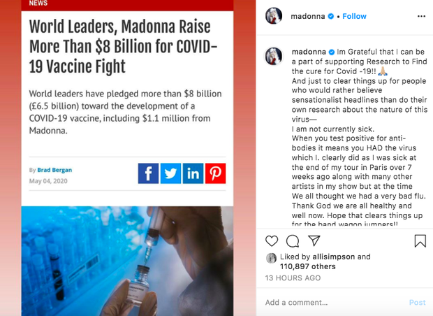 Showbiz thế giới đón nhận tin nóng: Madonna xác nhận nhiễm COVID-19, hé lộ lịch trình cụ thể, đóng góp 25 tỷ chống dịch - Ảnh 2.