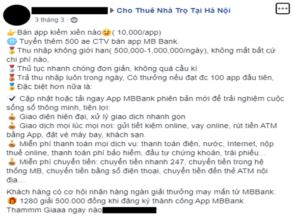 Bán ứng dụng MB được chào thu nhập 1 triệu đồng/ngày - Ảnh 2.