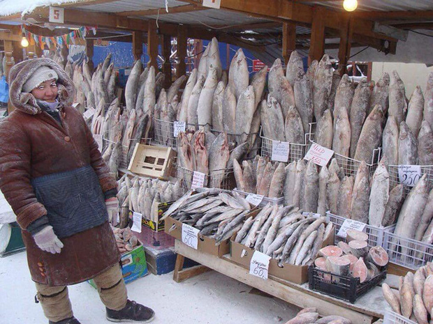 Bức ảnh cá cứng đơ xếp từng chồng bày bán ở chợ gây ngạc nhiên tột độ và sự thật về thành phố lạnh nhất thế giới, đóng băng cả lông mi và tóc - Ảnh 1.