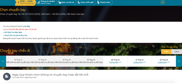 Chuyến bay TP HCM - Hà Nội hết vé đến 19/10, giá vé lên đến 7,6 triệu đồng - Ảnh 1.
