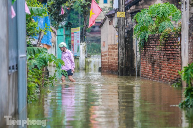  Cận cảnh hơn trăm hộ dân ở Hà Nội bị cô lập giữa biển nước  - Ảnh 9.