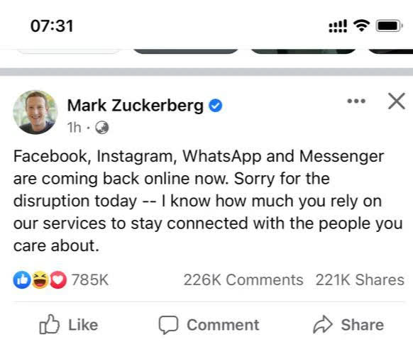 Mark Zuckerberg chính thức có phát ngôn đầu tiên sau sự cố Facebook sập trên toàn cầu, nhưng né tránh công bố nguyên nhân?  - Ảnh 2.