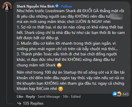 Shark Bình: Thành phần toxic xấu tính chê bai người khác thì không xứng đáng đầu tư chung mâm với Shark - Ảnh 1.