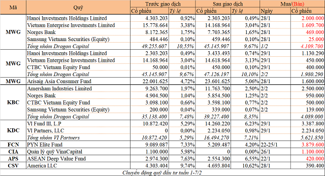 Chuyển động quỹ đầu tư tuần 1-7/2: Dragon Capital ‘lướt sóng’ MWG, PYN Elite bán vốn Fecon - Ảnh 1.