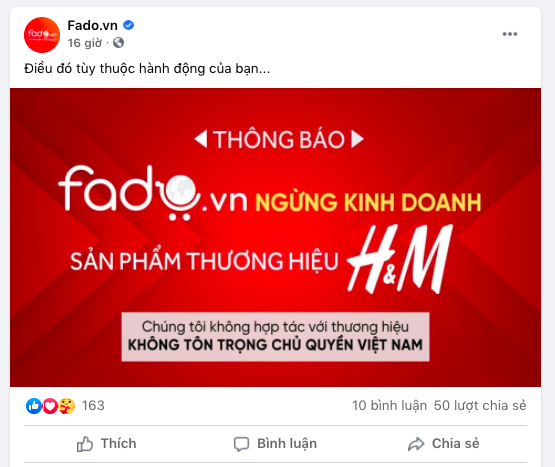 Sàn thương mại điện tử Fado tuyên bố dừng kinh doanh sản phẩm H&M - Ảnh 1.