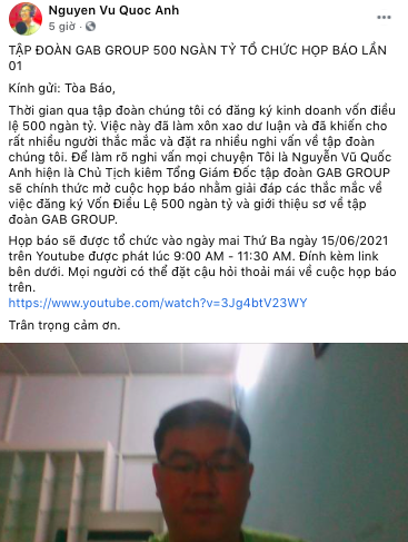 Siêu doanh nghiệp vốn đăng ký 500.000 tỷ: CEO 8X sẽ họp báo vào sáng 15/6, tuyên bố giải đáp mọi nghi vấn của dư luận - Ảnh 1.