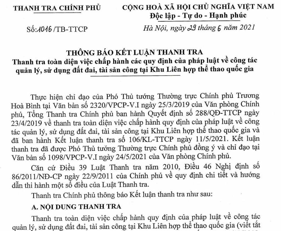 Vi phạm của Khu Liên hợp thể thao quốc gia gây thất thoát gần 800 tỷ đồng - Ảnh 1.