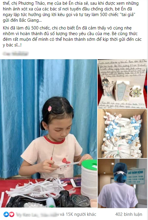 Bé gái 9 tuổi trắng đêm tự tay làm 500 chiếc tai giả gửi đến các y bác sĩ Bắc Giang - Ảnh 1.