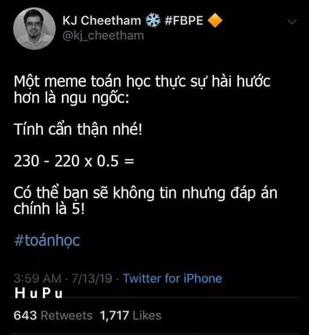  Bài Toán thách thức cả người thông minh nhất: 230 - 220 x 0,5 bằng 5! - Ảnh 1.