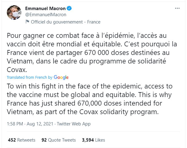 Tổng thống Pháp công bố chia sẻ 670.000 liều vắc xin cho Việt Nam để chiến thắng dịch bệnh - Ảnh 1.