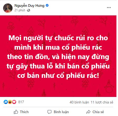 Chủ tịch Nguyễn Duy Hưng khuyên nhà đầu tư đừng tự gây thua lỗ khi bán cổ phiếu cơ bản như cổ phiếu rác - Ảnh 1.