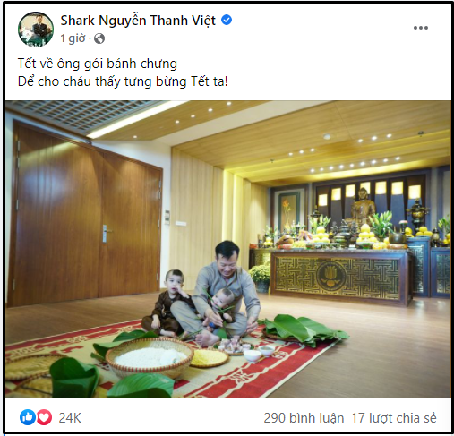 “Ông nội” Shark Việt ngồi bệt gói bánh chưng cùng cháu để lộ căn phòng thờ ngày Tết cực khủng tại nhà - Ảnh 1.