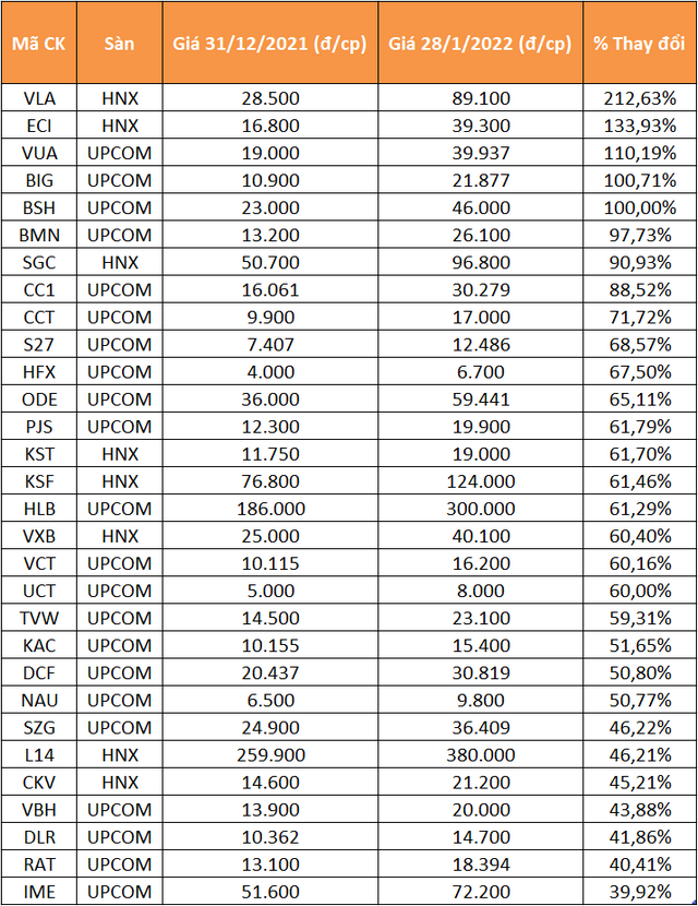 Thị trường chứng khoán rung lắc mạnh trong tháng 1, vẫn có mã tăng trên 200% - Ảnh 2.