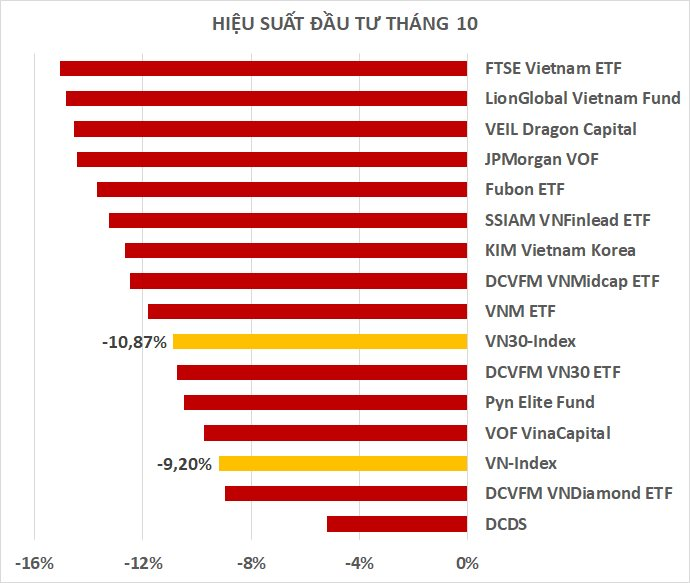 Hiệu suất các quỹ đầu tư cổ phiếu tiếp tục âm nặng trong tháng 10, hai tên tuổi lớn thua lỗ gần 50% kể từ đầu năm - Ảnh 1. Hiệu suất các quỹ đầu tư cổ phiếu tiếp tục âm nặng trong tháng 10, hai tên tuổi lớn thua lỗ gần 50% kể từ đầu năm - Ảnh 1.
