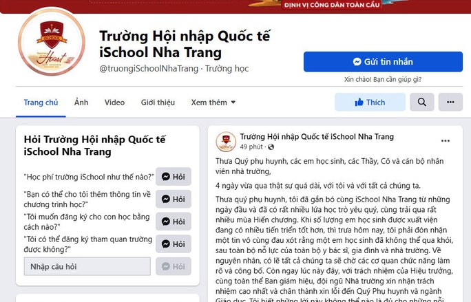 257 học sinh Trường iSchool Nha Trang nhập viện: Một em lớp 1 tử vong