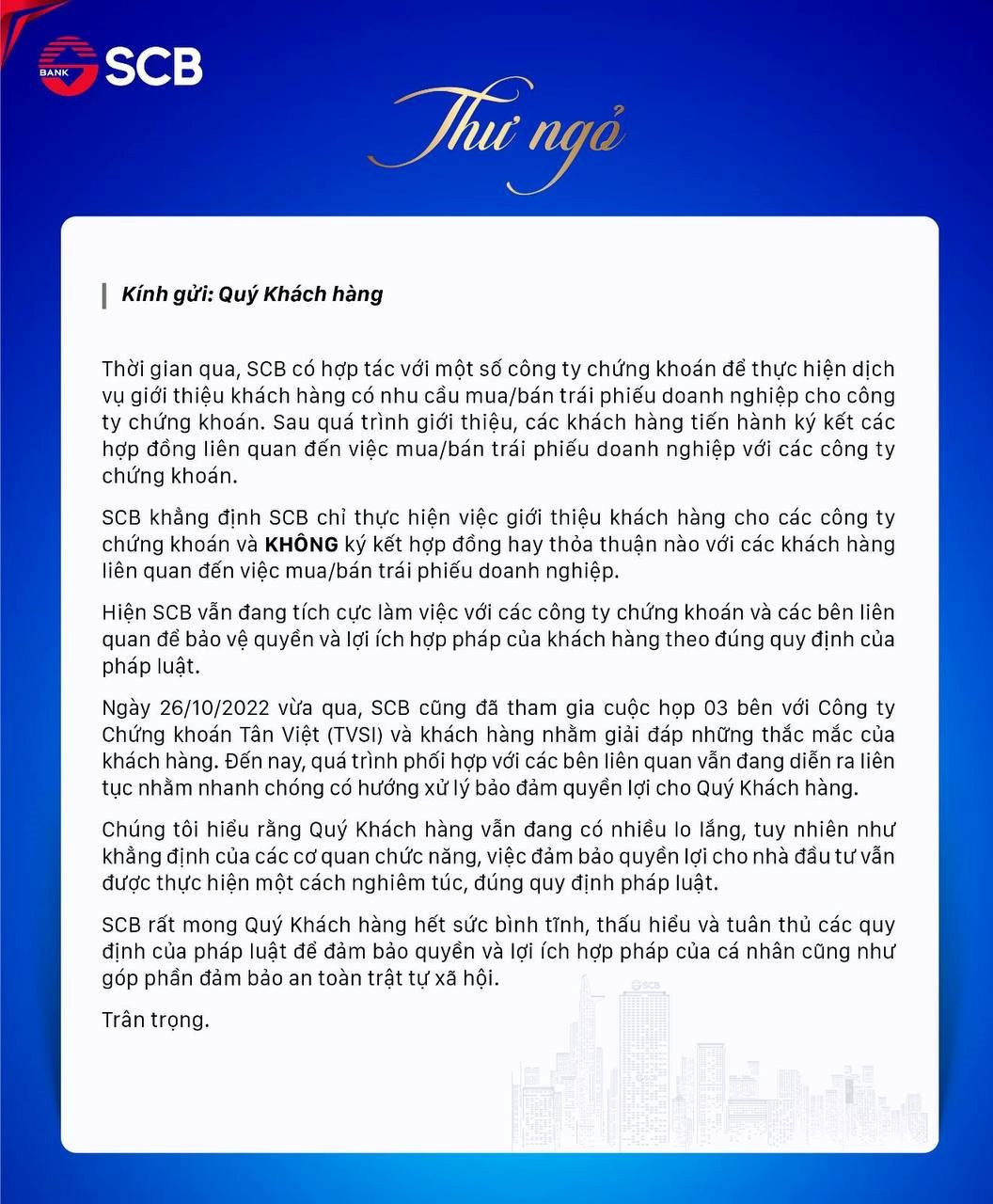SCB lên tiếng về việc giới thiệu khách hàng mua trái phiếu doanh nghiệp cho các công ty chứng khoán - Ảnh 1. SCB lên tiếng về việc giới thiệu khách hàng mua trái phiếu doanh nghiệp cho các công ty chứng khoán - Ảnh 1.