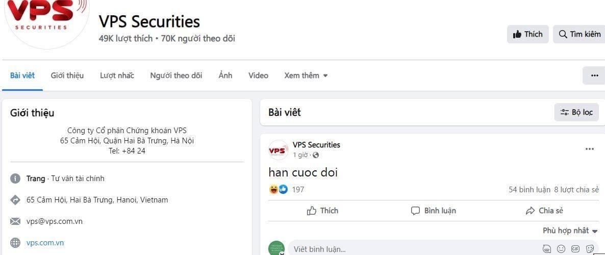 Bị “hack” Fanpage Facebook, Chứng khoán VPS nói gì? - Ảnh 1. Bị “hack” Fanpage Facebook, Chứng khoán VPS nói gì? - Ảnh 1.