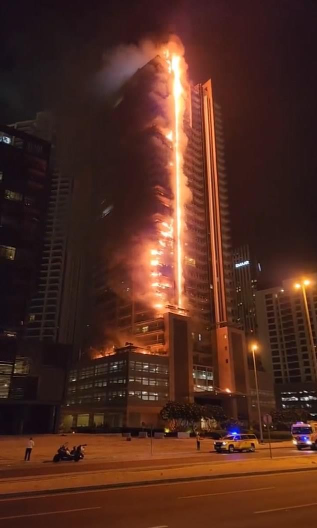 Tòa nhà cao 35 tầng bốc cháy trong đêm giữa lòng Dubai - Ảnh 1.