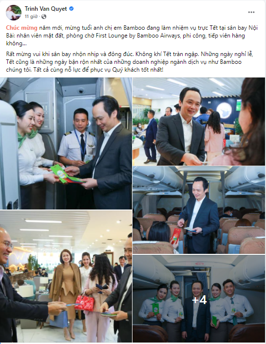 Chủ tịch Trịnh Văn Quyết mừng tuổi đầu năm nhân viên tại sân bay Nội Bài, hành khách bay chuyến đầu năm cũng có lộc - Ảnh 1.