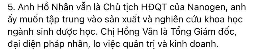 Đập tan đồn đoán phế truất, người đứng đầu gia tộc Sơn Kim tuyên bố ông Hồ Nhân vẫn là Chủ tịch HĐQT Nanogen - Ảnh 2.