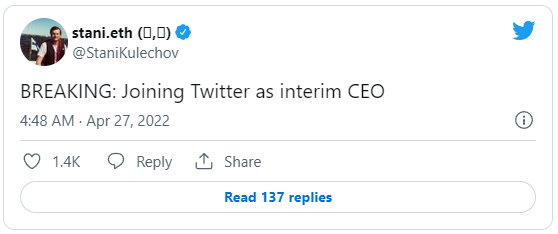 CEO tạm quyền của Twitter chính là CEO AAVE - giao thức tiên phong của xu hướng DeFi? - Ảnh 1.