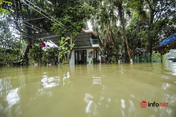 Nước sông lên cao, hàng chục nhà dân ngoại ô Hà Nội chìm trong biển nước - Ảnh 1.
