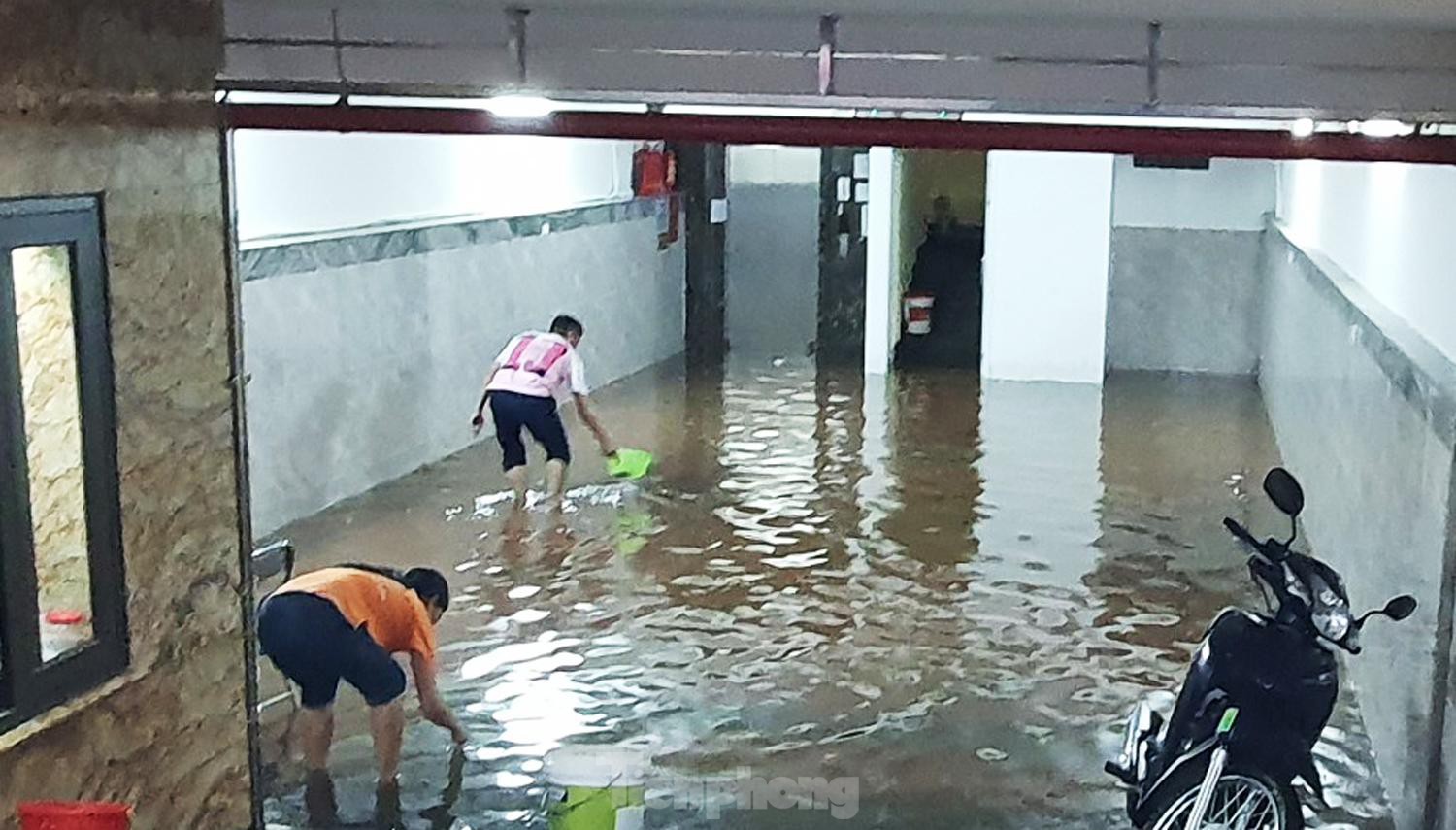 Đường biến thành sông, dân chung cư Hà Nội hò nhau bắt cá sau mưa lớn - Ảnh 9.