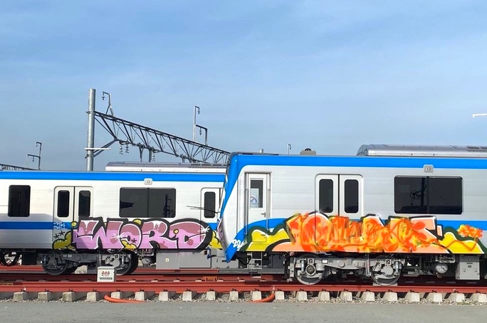  Hai đoàn tàu metro tại TP HCM bị vẽ bậy  - Ảnh 1.