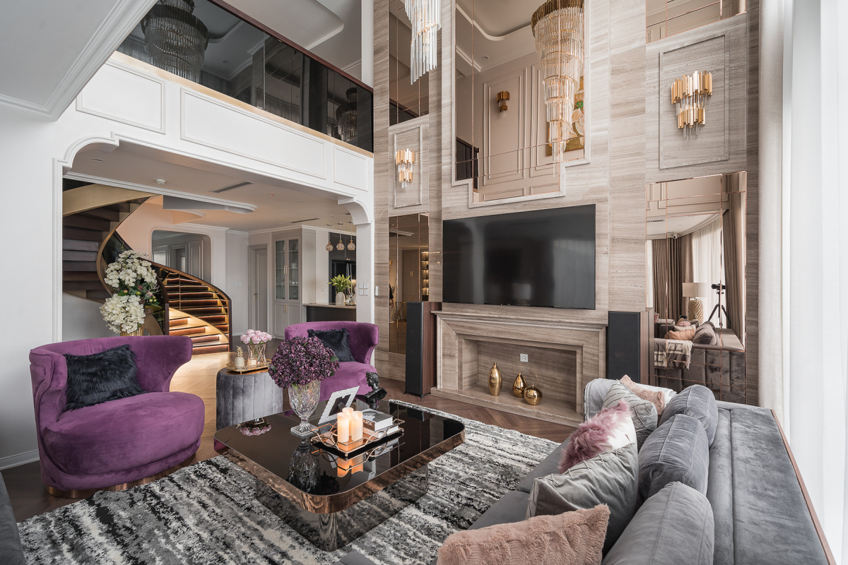 Penthouse 450m2 của cặp vợ chồng 8x: Nhìn thẳng ra hồ Linh Đàm với bức tường ốp đá dựng đứng, nới rộng chiều không gian bằng 1 mẹo đặc biệt - Ảnh 2.