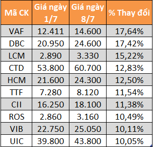 10 cổ phiếu tăng/giảm mạnh nhất tuần: Có mã lên gần 66% - Ảnh 1.