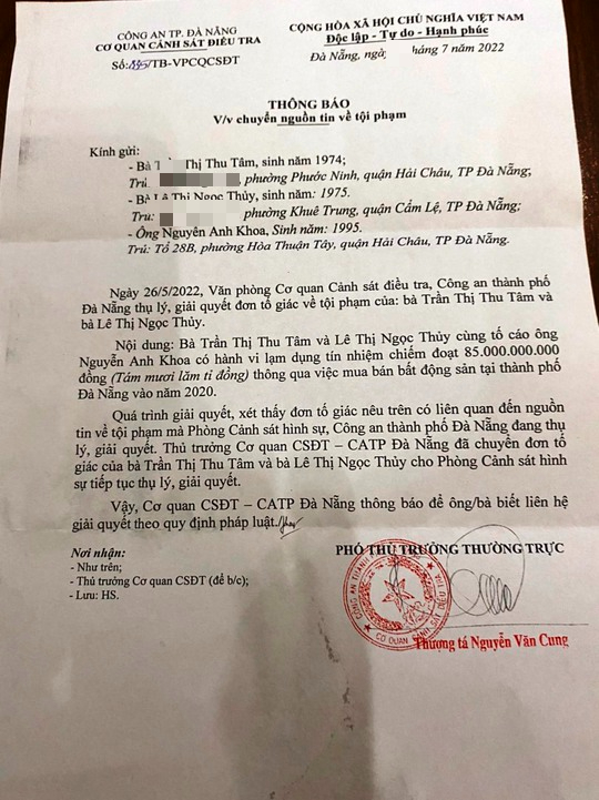 Vụ đại gia Đà Nẵng bị tố quỵt nợ hàng chục tỉ: Chuyển hồ sơ cho Phòng Cảnh sát hình sự - Ảnh 1.