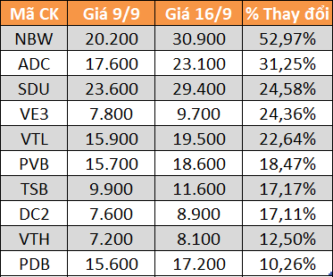 10 cổ phiếu tăng/giảm mạnh nhất tuần: CFV tăng trần 23 phiên liên tiếp - Ảnh 2.