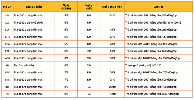 Lịch chốt quyền cổ tức, thưởng cổ phiếu tuần 5/9 - 9/9 - Ảnh 1.