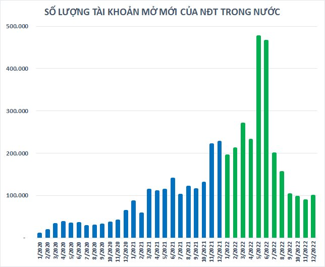 Nhà đầu tư trong nước mở mới gần 2,6 triệu tài khoản chứng khoán năm 2022, nhiều hơn tổng 6 năm trước cộng lại - Ảnh 1. Nhà đầu tư trong nước mở mới gần 2,6 triệu tài khoản chứng khoán năm 2022, nhiều hơn tổng 6 năm trước cộng lại - Ảnh 1.