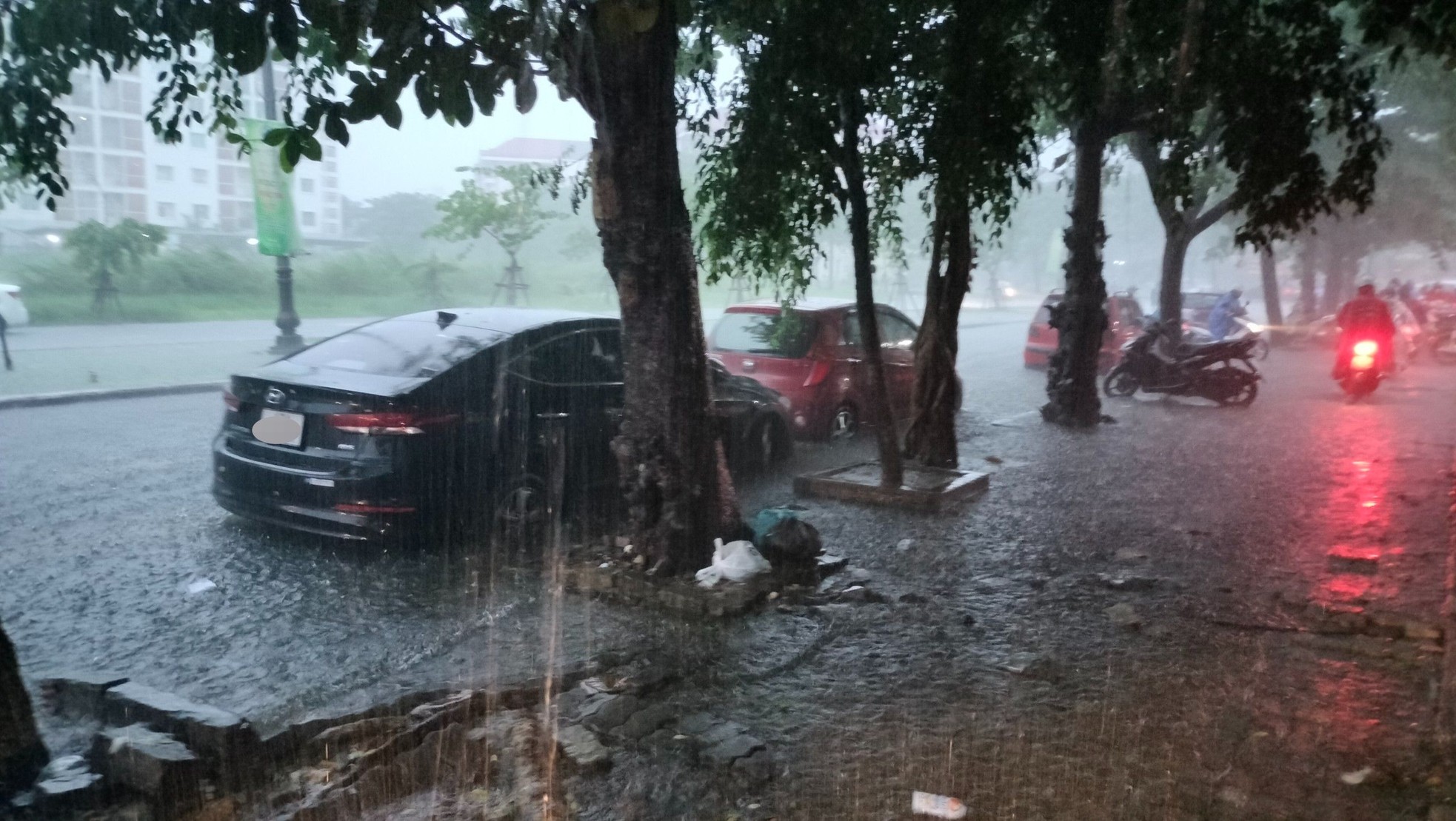 Mưa như trút, lo lụt lịch sử lặp lại, người dân Đà Nẵng hối hả đưa ô tô đi tránh ngập - Ảnh 2.