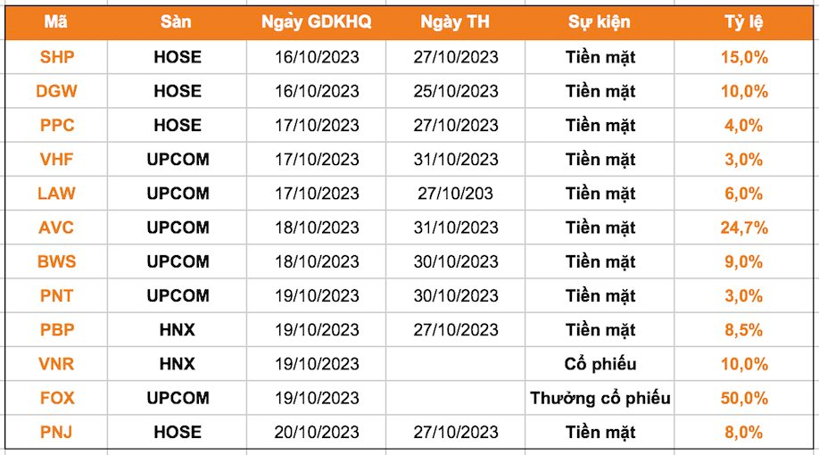 Lịch chốt quyền cổ tức tuần 16 - 20/10: Cổ tức tiền mặt cao nhất gần 25%, Digiworld, PNJ, FPT Telecom đồng loạt &quot;lăn chốt&quot; - Ảnh 1.