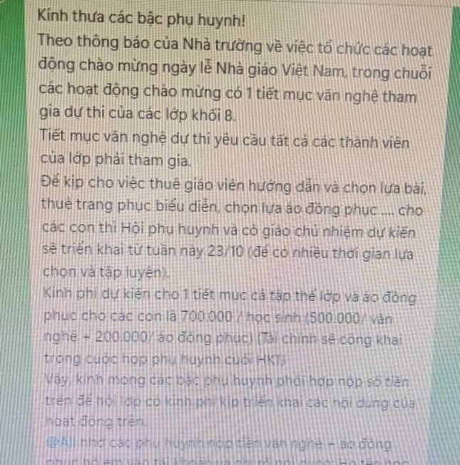 Thu 700.000 đồng/học sinh để tổ chức văn nghệ chào mừng - Ảnh 1.