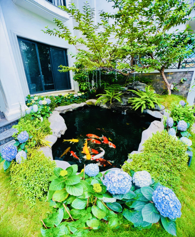 Sân vườn trong biệt thự 2 triệu đô của Lã Thanh Huyền: Diện tích "khủng" 150m2, nổi bật với hồ cá Koi đắt đỏ
