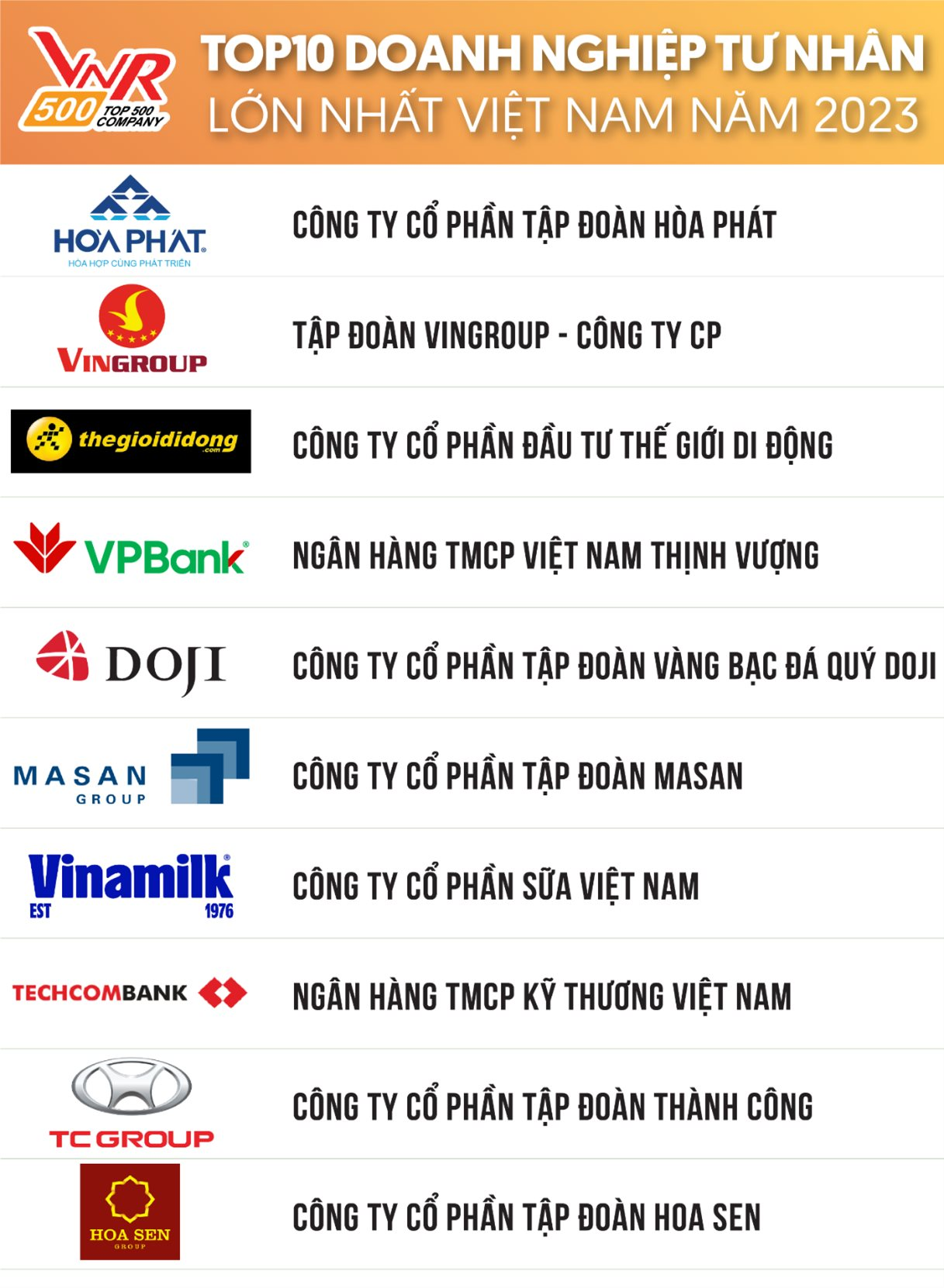 Hòa Phát vẫn đứng trên Vingroup, THACO 'bay' khỏi Top 10 DN tư nhân lớn nhất Việt Nam năm 2023 - Ảnh 1.