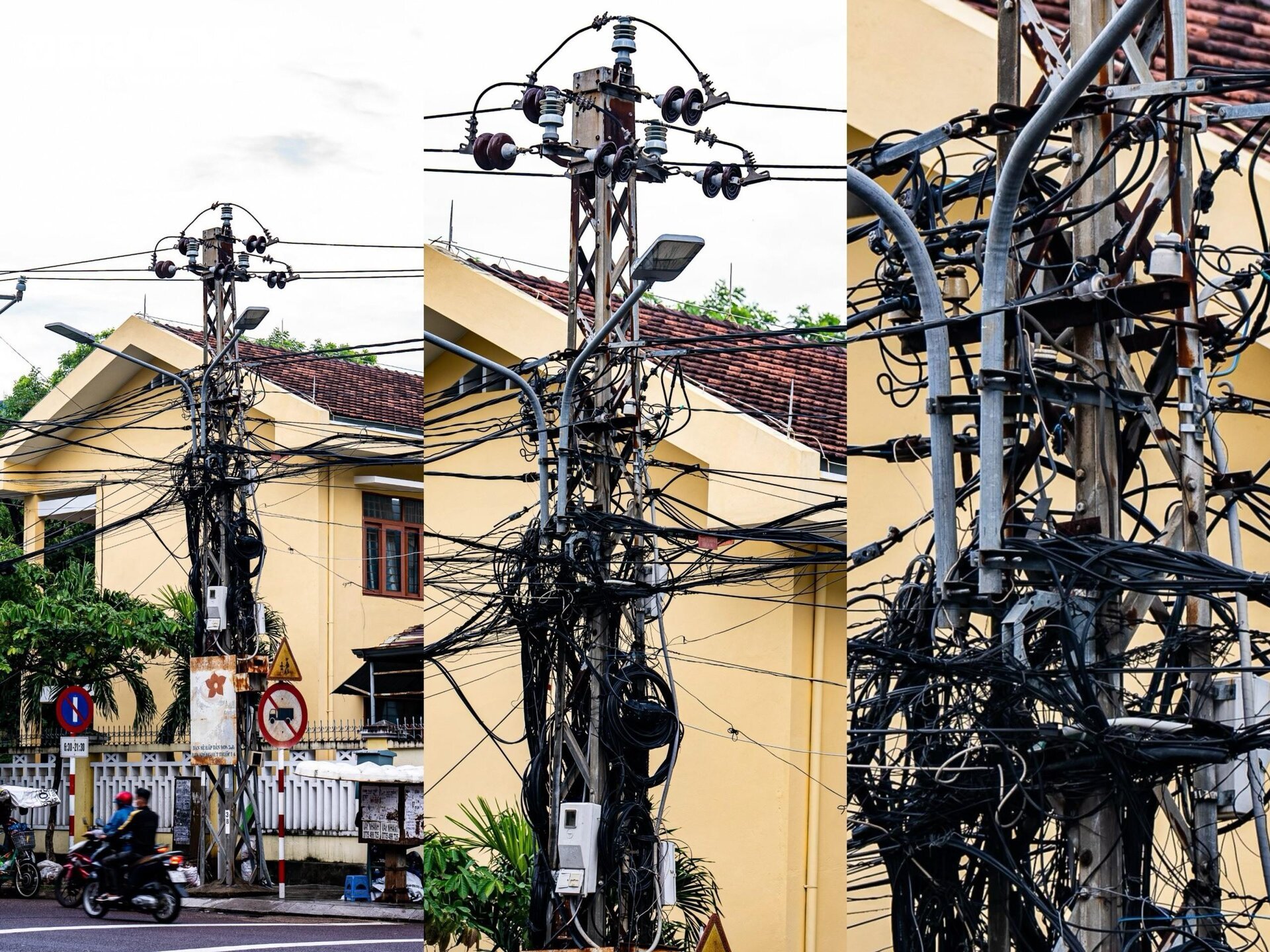 Dây điện, dây cáp như 'tơ vò', thòng lọng trên phố: Hiểm họa chực chờ ở Quy Nhơn - Ảnh 10.